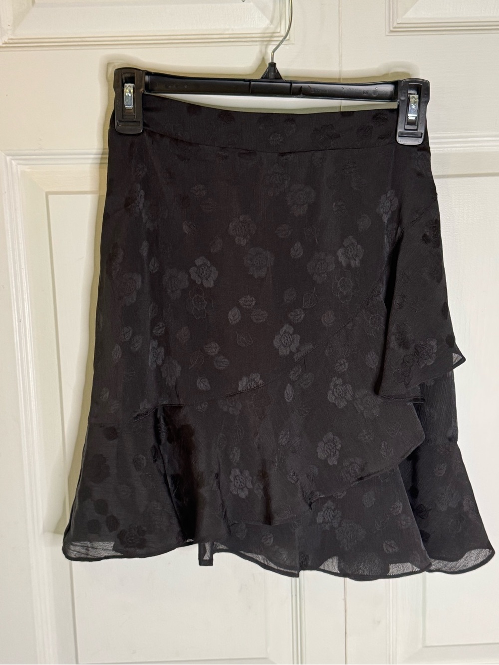 Blue Rain Black Floral Ruffle Mini Skirt